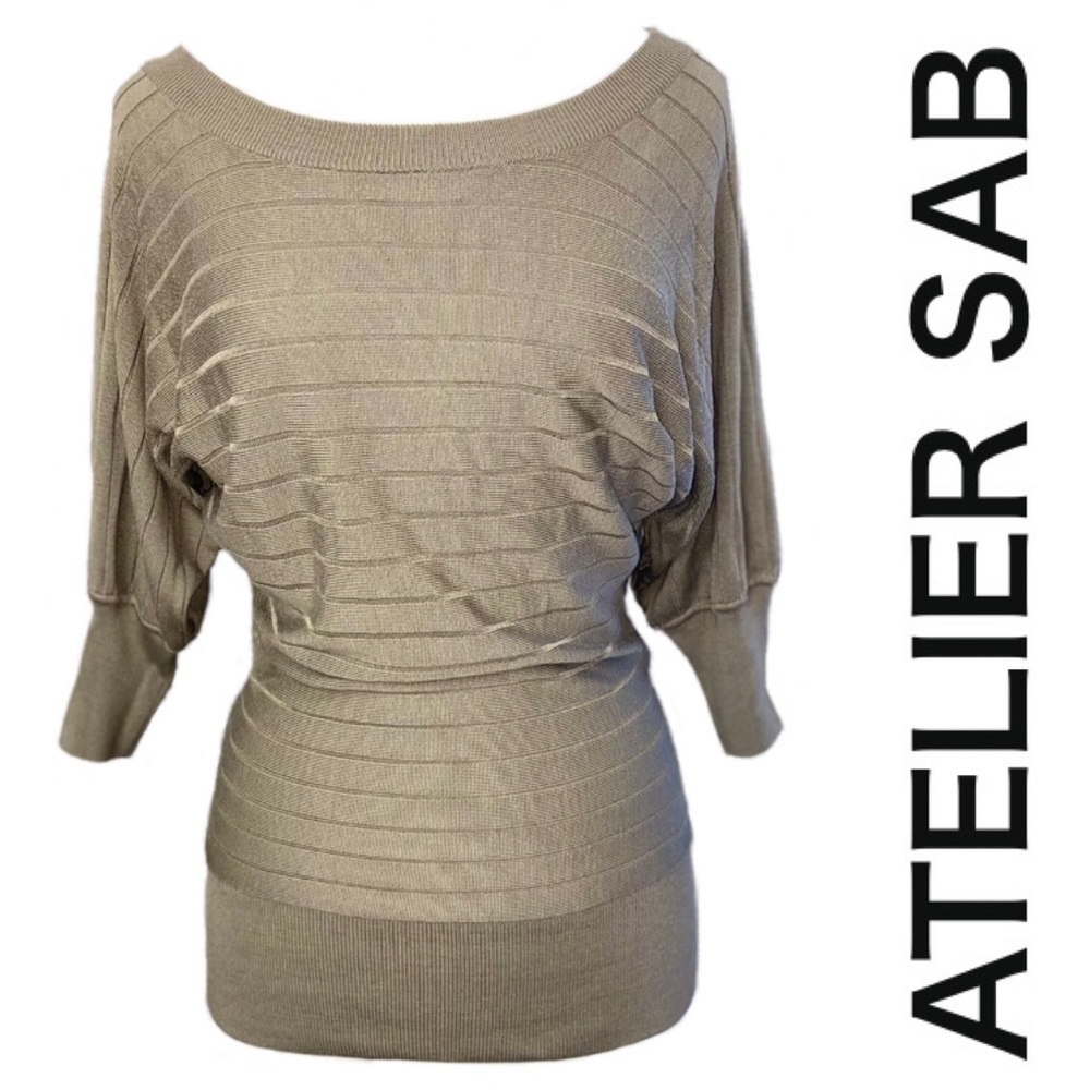 Vntg ATELIER SAB Y2Y Japanese Brand 3/4 Dolman Sleeve Brown KnittedSweater Sz 38